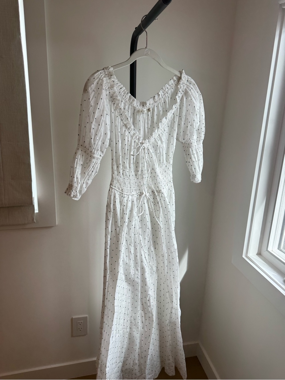 Doen White Maxi Dress with Black Dot Print